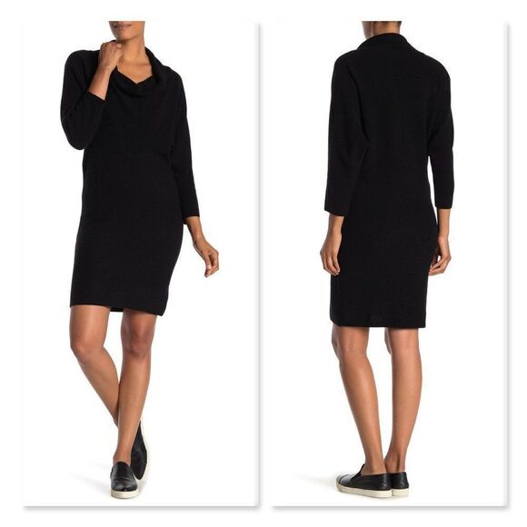 Splendid Cowl Neck Sweater Dress in Black - Picture 1 of 10